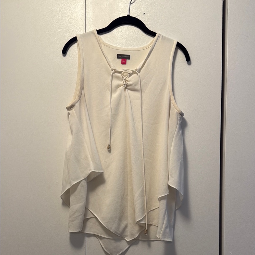 Vince Camuto Cream Asymmetrical Blouse with Tie Front